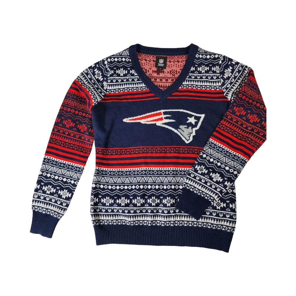 NFL New England Patriots Men's Ugly Christmas Sweater XL V Neck Fair Isle‎